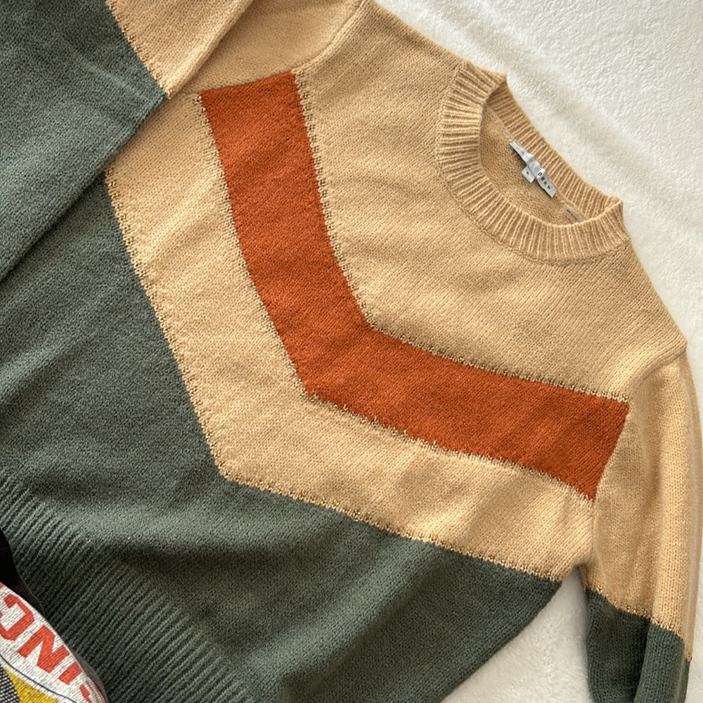 Baltic Born Chevron Sweater in Beige, Rust, and Olive